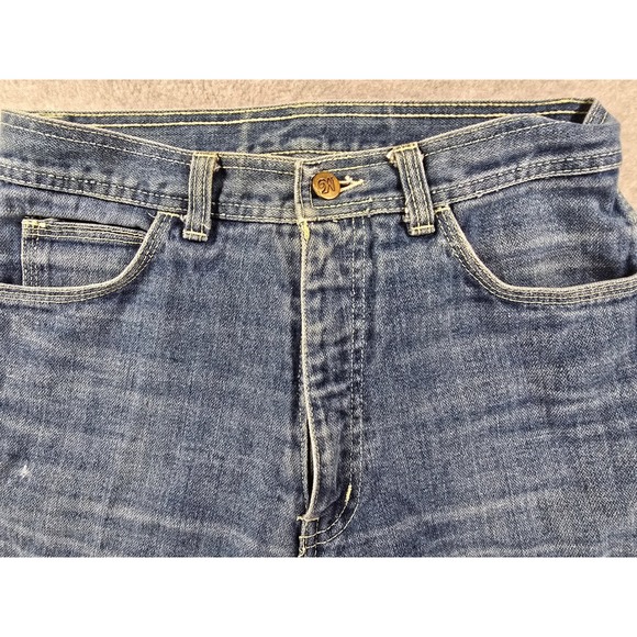Vintage 70s Chez Marcel Bell Bottom Jeans Denim Blue High Waist Flare Leg 28x34 - Picture 7 of 16